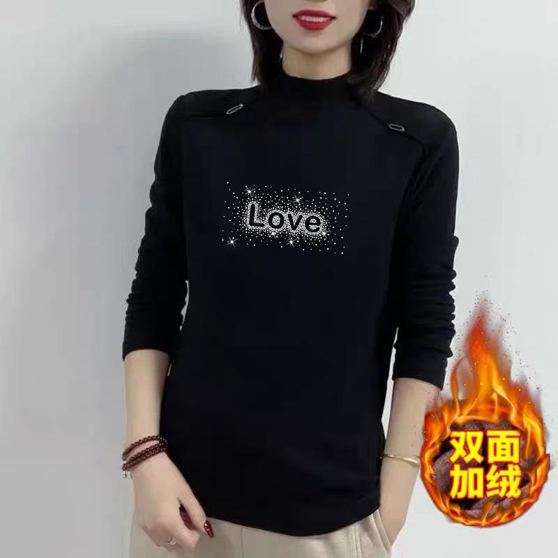 Thickened Warm Semi-turtleneck Bottoming Shirt for Women's Autumn and Winter New Slim-fitting Long-sleeved Solid-color Middle-aged Top for Women
