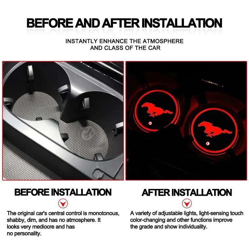 Car Logo LED Luminous Water Cup Coaster Colorful Coaster Lamps for Ford Mustang Shelby GT 350 500 Cobra 2005 2009 2014 2015 2018