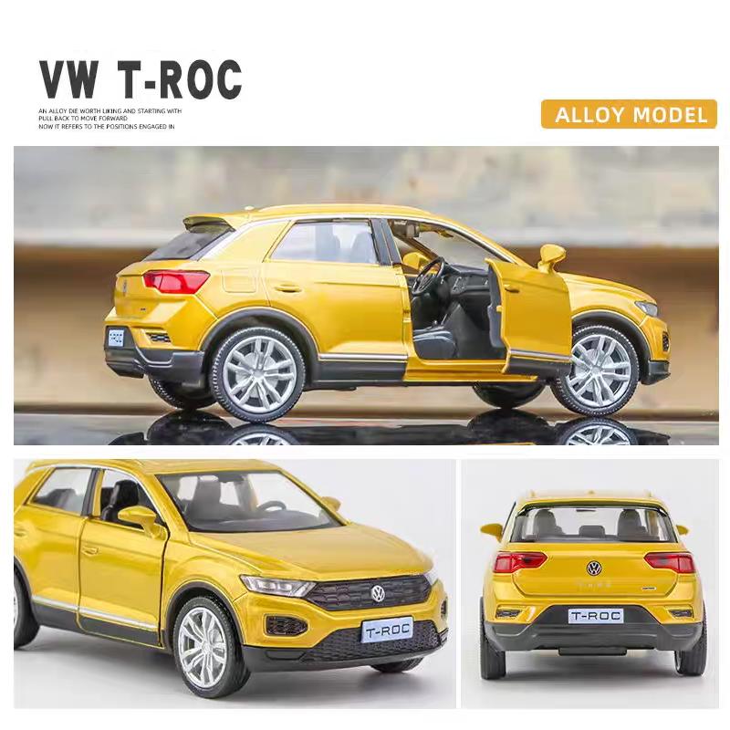 Volkswagen T-ROC SUV Simulation Diecast & Toy Vehicle Pull Back & Doors Open RMZ City 1:36 Alloy Car Model Gifts For Children