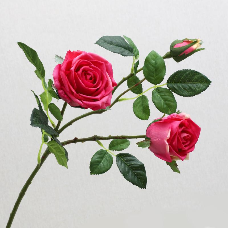 High-end 3-head French rose simulation flower home furnishing living room decoration dining table props rose fake flower