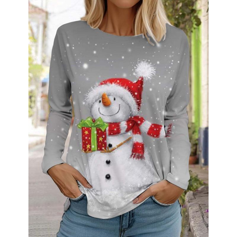 Christmas Women's Long Sleeve Snowman 3D Pattern T Shirt  Autumn New Fashion 2024 Women's Top Harajuku  Pullover Clothing