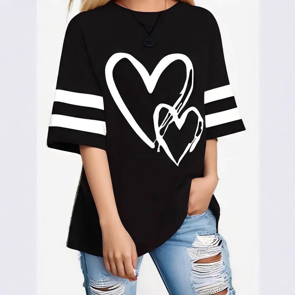 2025 Sommer Herz Muster Übergröße Damen T-Shirt - Europäischer & Amerikanischer Stil