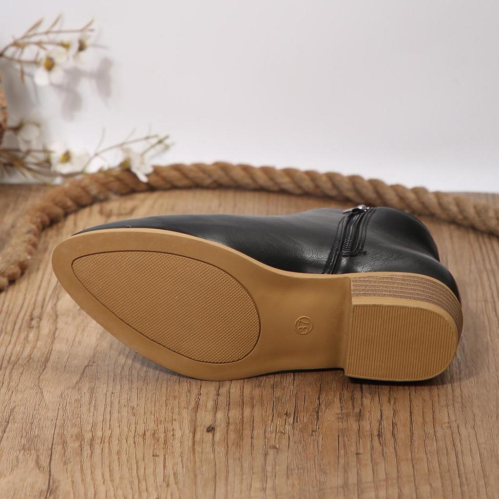 Large Size Casual Short Tube Square Thick Bottomed Snow Boots Autumn Winter PU Martin Boots Side Zipper Shoes 36-43