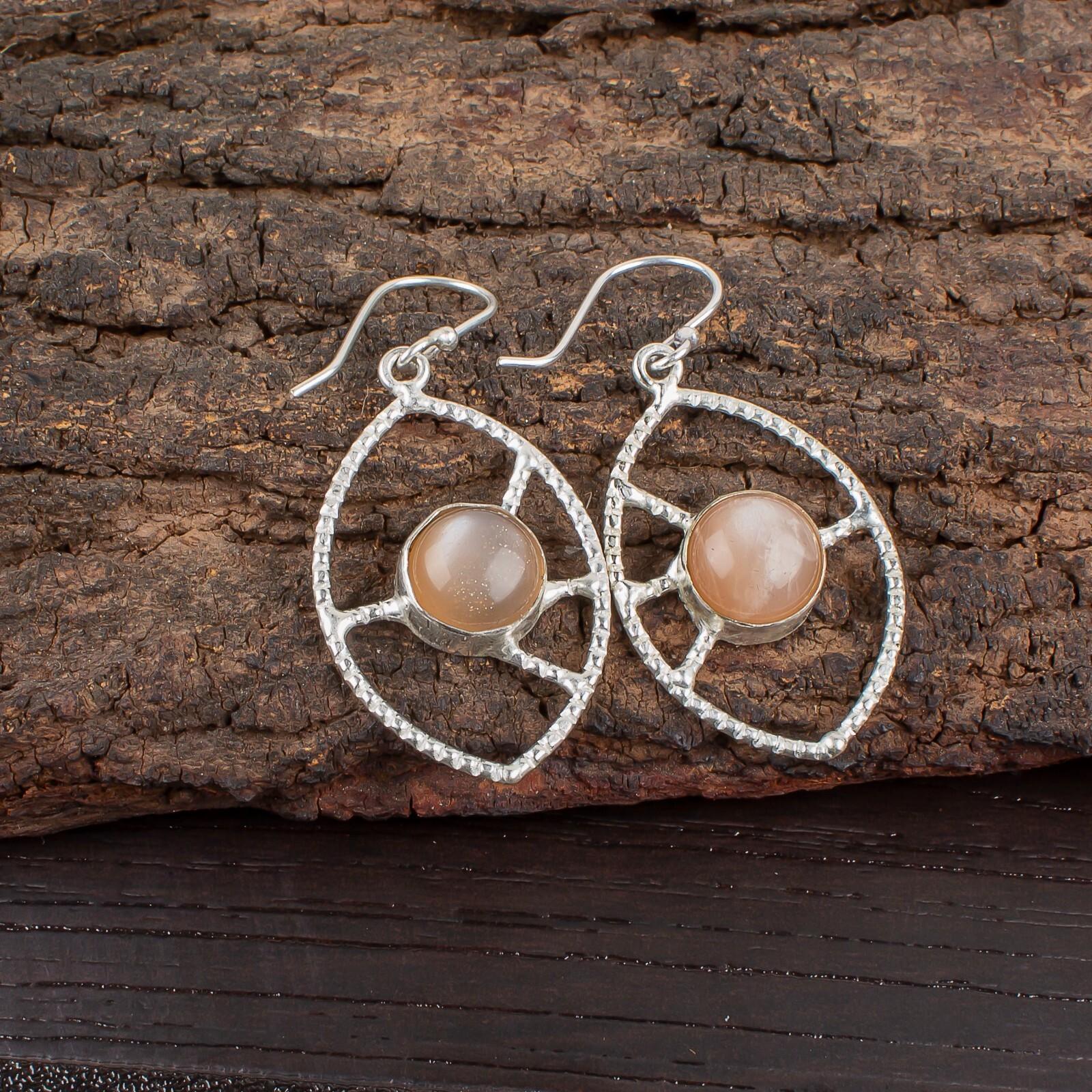 

Peach Moonstone Gemstone 925 Sterling Silver Jewelry Handcrafted Earrings 2.00 EE-52-30