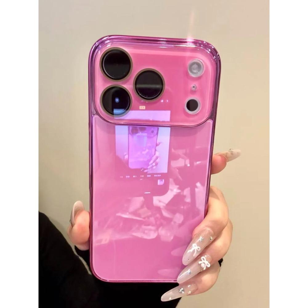 

Розкішний захисний чохол із загартованого скла для камери для iPhone 17 16 15 14 13 12 Pro Max, Позолочений бампер, Ударостійка жорстка задня кришка For iPhone 17 Pro Яскраво-рожевий