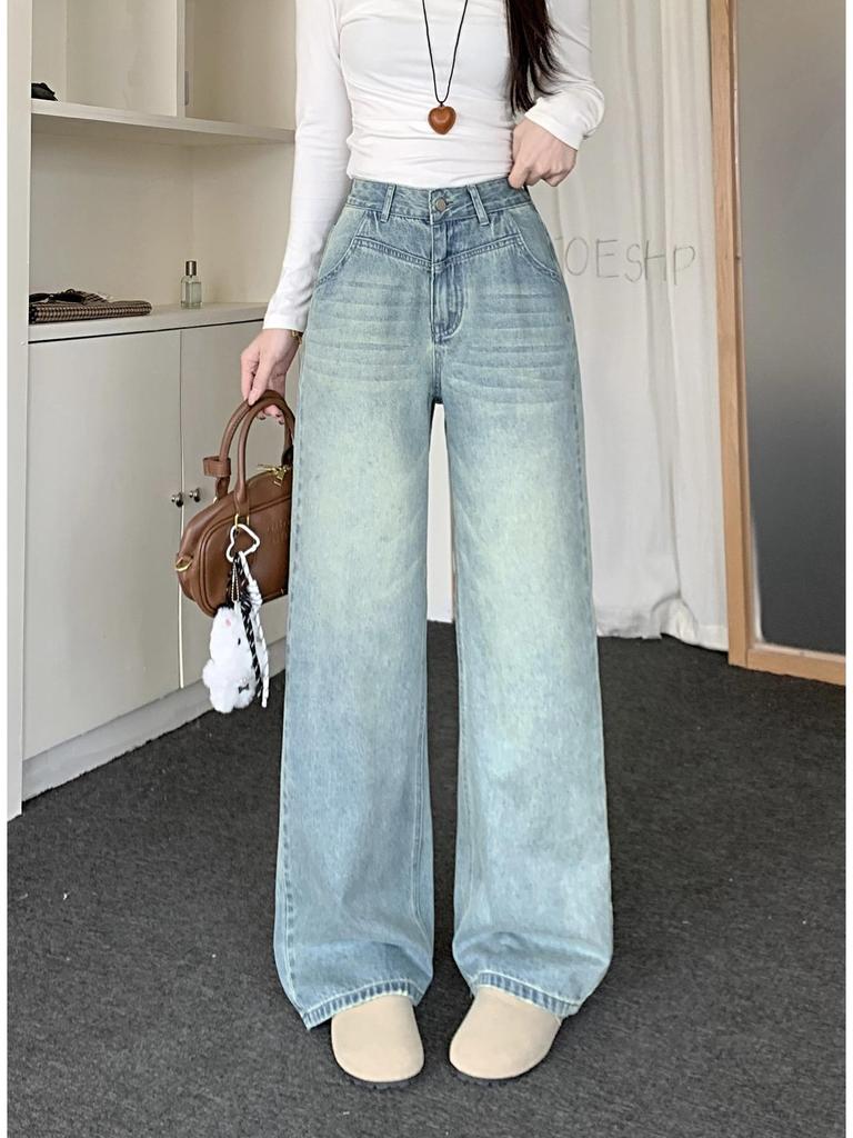 Spring High-Waist Light Color Wide-Leg Jeans for Pear-Shaped Women