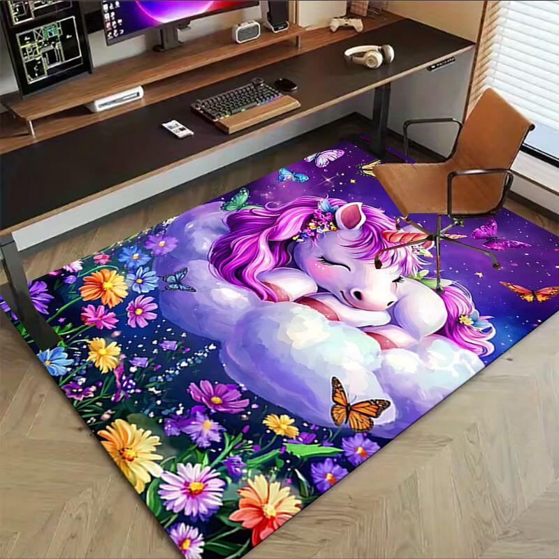1PC Unicorn Flowers Extra Large Non-Slip Floor Carpet, Office, Family, Bedroom, Studio - Large Area RugJ0405