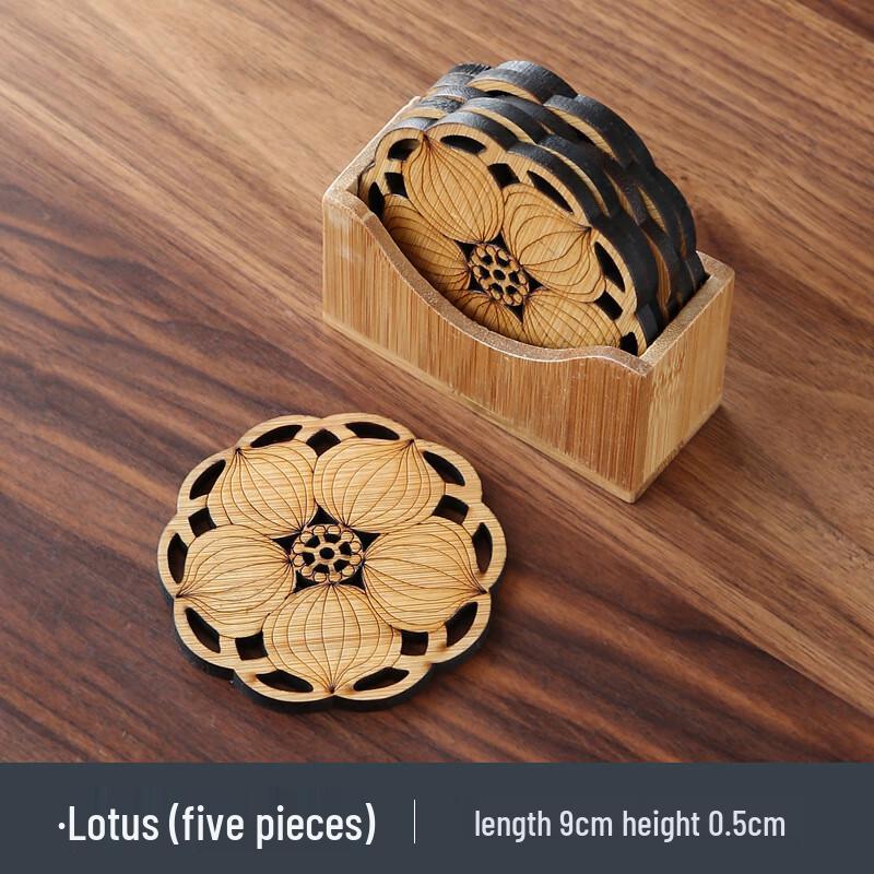 Shangqi Bamboo Lotus Round Tea Coasters - Set of 6