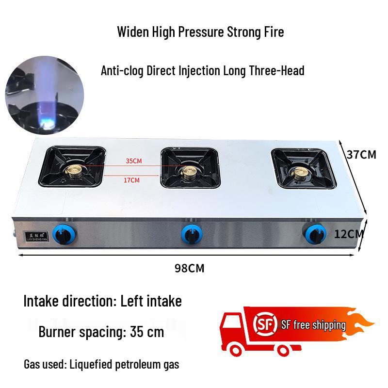 Commercial Natural Gas Stove with Flameout Protection, 4 Burners, Multi-Hole Design - Ideal for Clay Pot Cooking High-Pressure Three-Burner