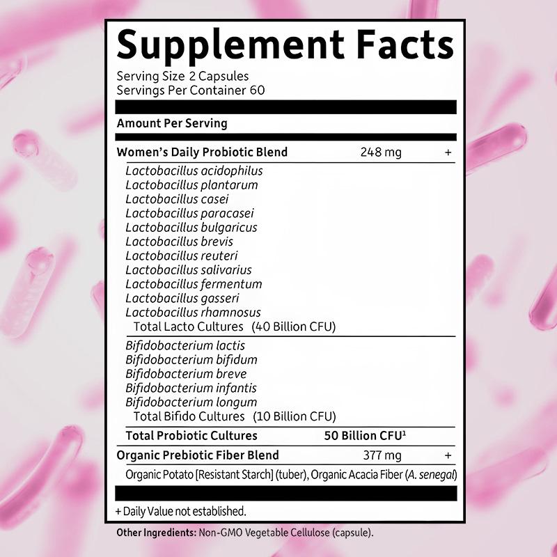 Women'S Daily Probiotic Dietary Supplement, With Organic Prebiotic Fiber Blend