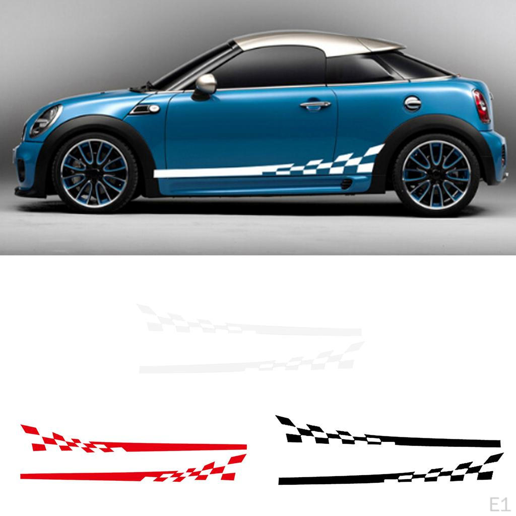 2pcs Car Body Kit Checkered Flag Side Stripes Decorations Red