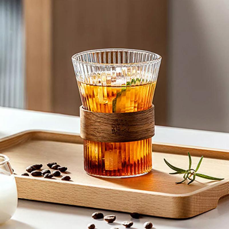 Japanese Vertical Pattern Milk Glass Tea Cup Transparent Wine Glass Anti-Scalding Insulation Brewing Fair Cup Coffee Drinkware