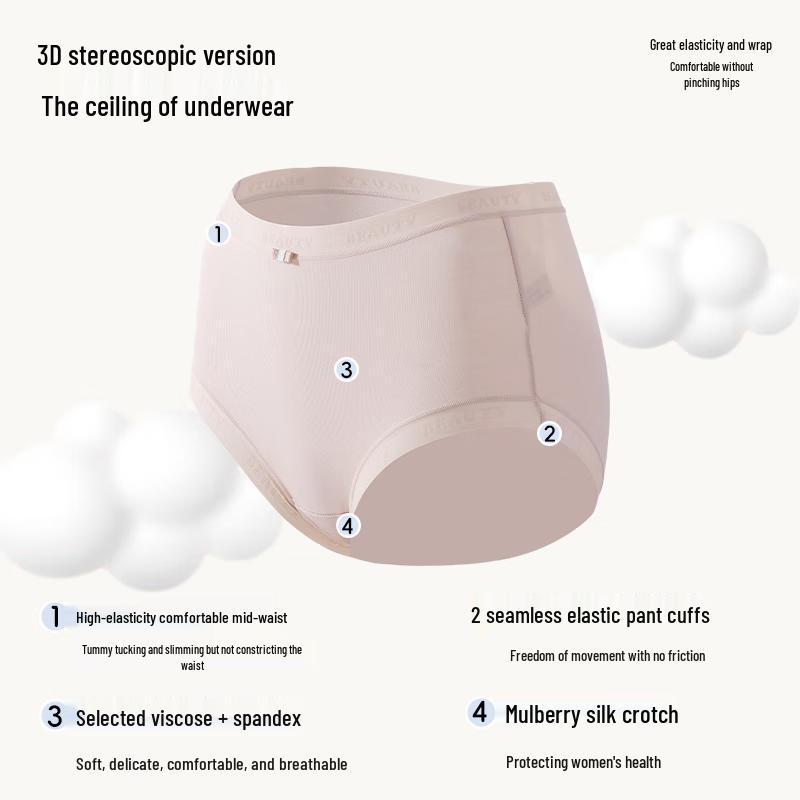 GUJIN Women's 3-Pack Mulberry Silk Crotch Briefs