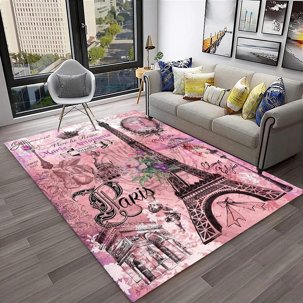 France Paris Eiffel Tower Retro Carpet Rug for Home Living Room Bedroom Sofa Doormat Decor,Kids Play Area Rug Non-slip Floor Mat
