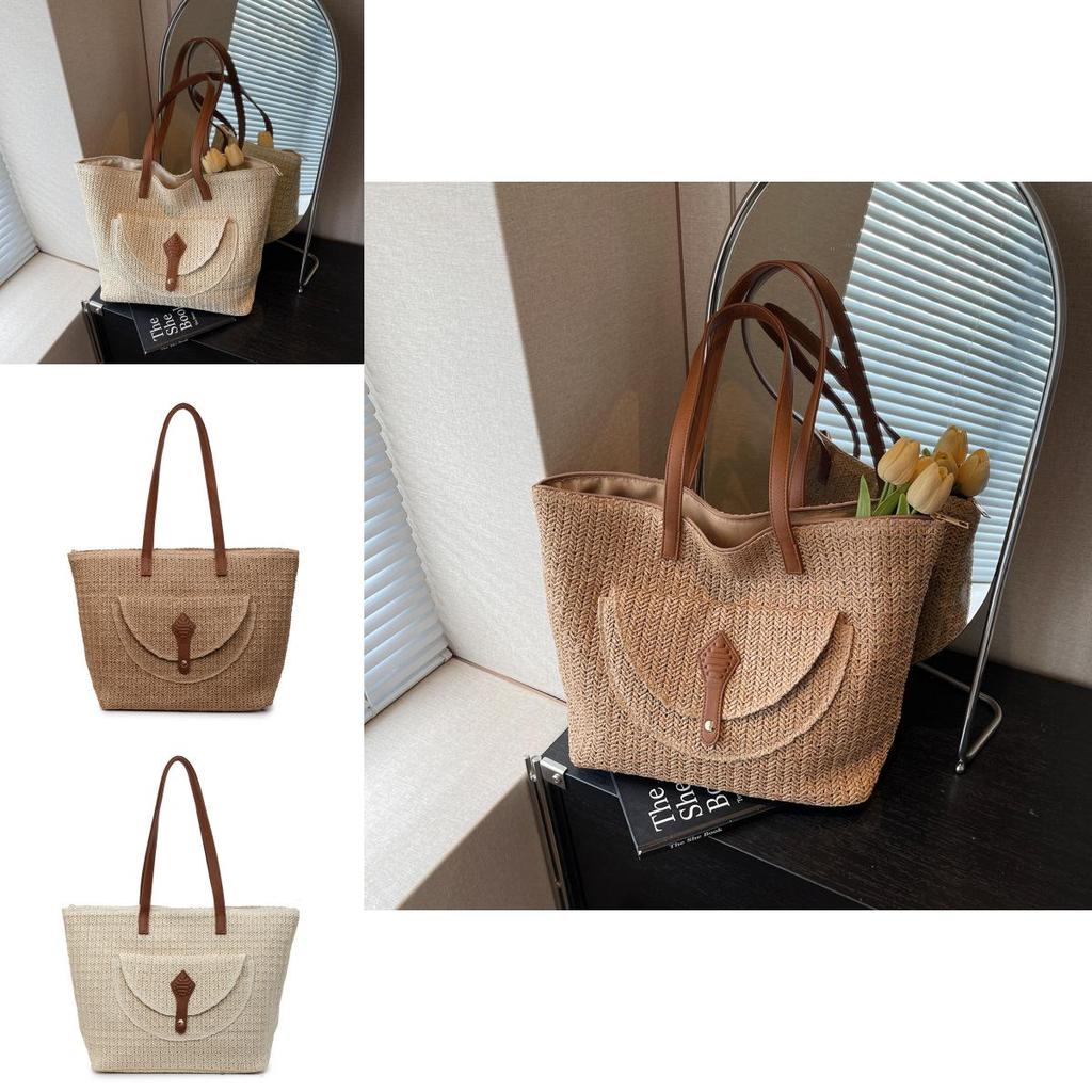 Minimalist Woven Straw Bag For Summer Beach Vacation With Large Capacity For Women