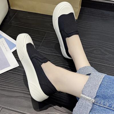 Thick-soled Canvas Casual Shoes for Women Loafers Design Sense Women's Sneakers Slip-on Flat-bottom Biscuit Women Flats Shoes