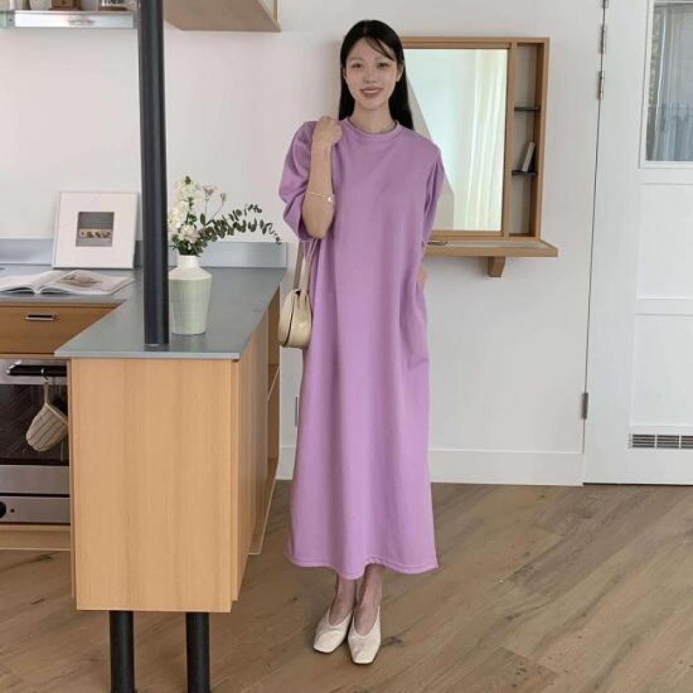 New Arrivals Open Run Women Loose Fit Puff Sleeve Side Slit Long Dress