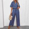 2026 Trendy Solid Color Short Sleeve Two-Piece Set: Fashion Suit Jacket & Wide-Leg Pants