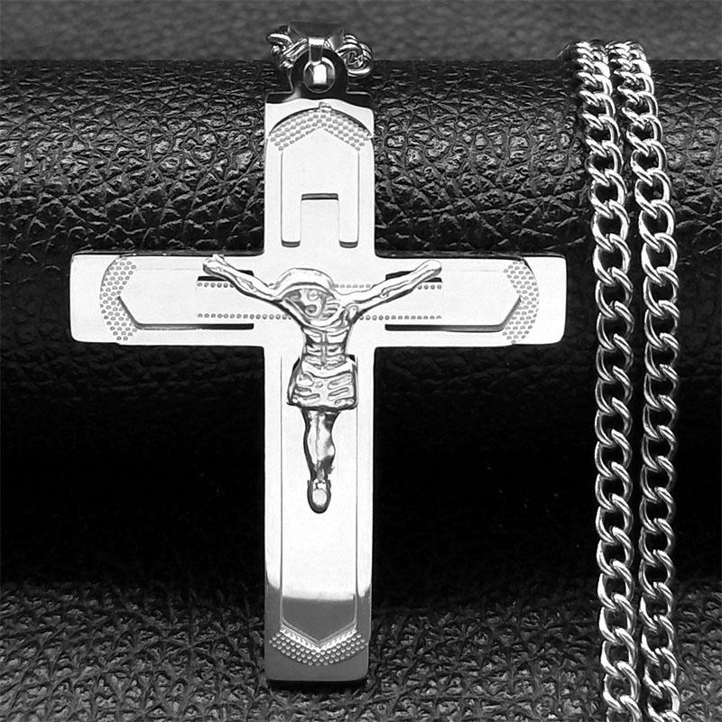 Christian Bible Stainless Steel Jesus Cross Long Necklace Men/Women Necklace Pendant Religious Jewelry Acero Inoxidable N6193S05