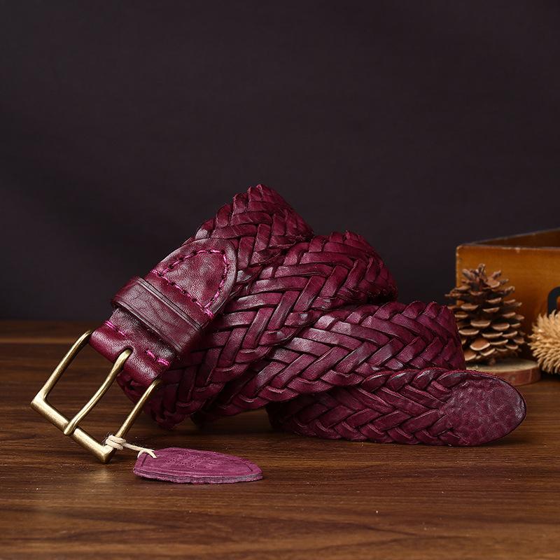 New Handwoven Polished Vegetable Tanned First Layer Cowhide Woven Leather Belt Men'S Casual Jeans Belt Women'S