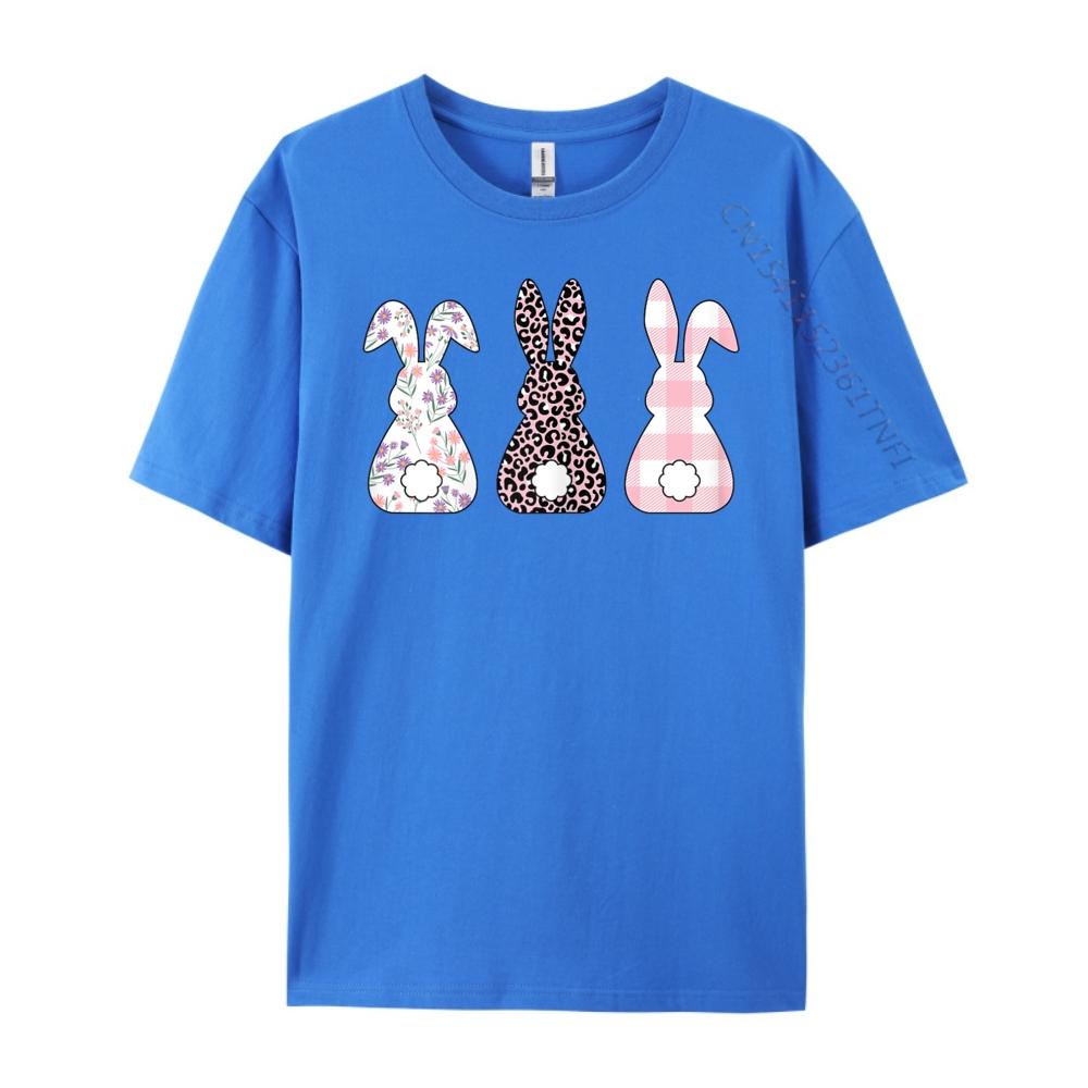 Süße Rosa Leopard Karomuster Blume Frohe Ostern Hase Kaninchen Grafik T-Shirts Vintage Streetwear Oberteile T-Shirt