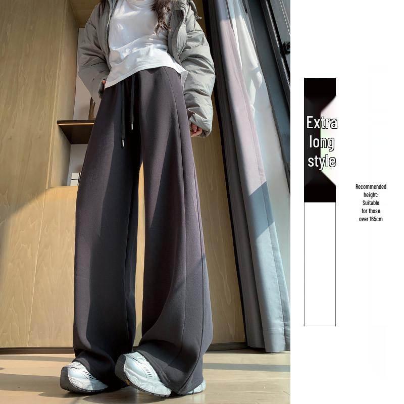 Women's Off-White High-Waisted Wool Wide-Leg Pants - Autumn/Winter 2025, Warm Slimming Floor-Length Casual Trousers