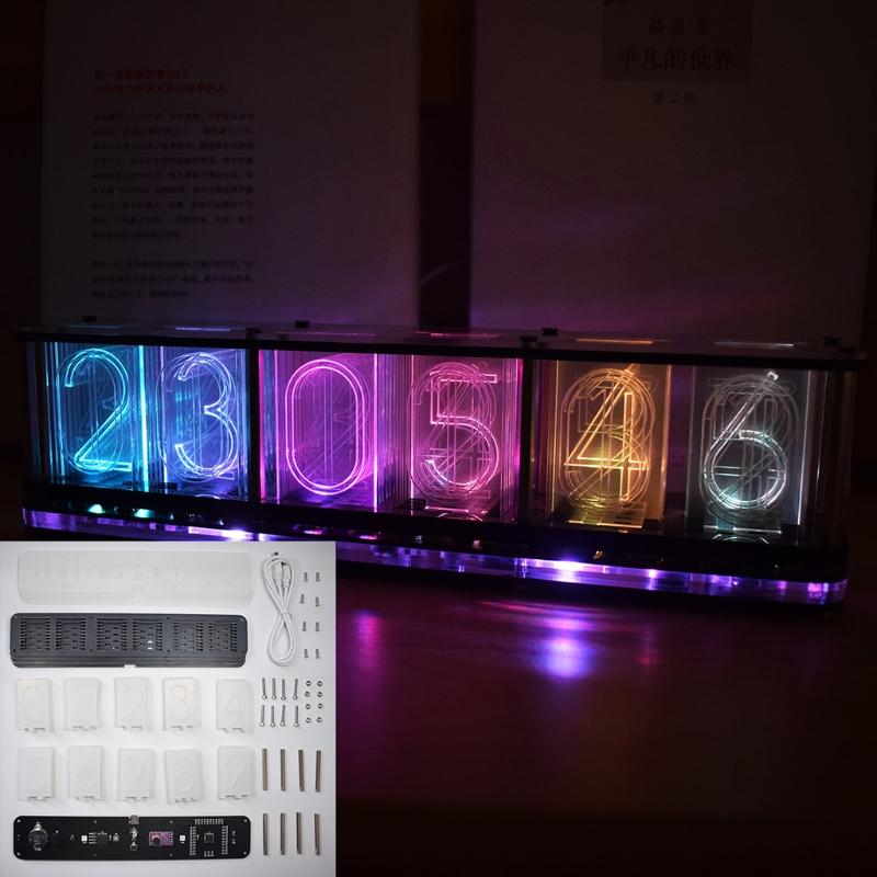 Imitate Full Color RGB Glow Tube Clock LED Music Spectrum DIY Kits Decoration Gift Night Light Atmosphere Light