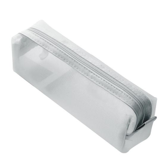 Solid Color Zipper Transparent Mesh Pencil Case Pen Storage Bag Student Gift