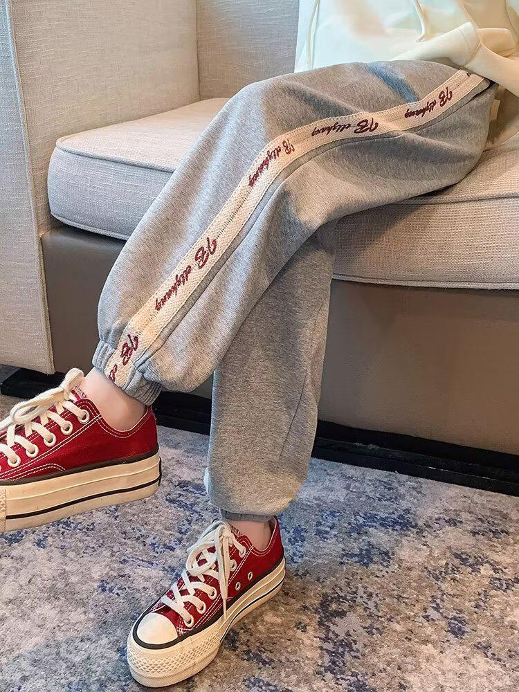 2023 Girls' Plus Velvet Sweatpants: New Autumn/Winter Casual Cuffed Trousers for Middle and Large Children.