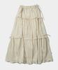 PLACE STUDIO Tiered Frill Flare Ribbon Shirred Long Cotton Skirt [Black]