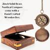 Nautical Compass Not All Those Who Wander Are Lost Engraved Solid Brass Navigational Vintage Marine Compass with Wooden Box
