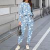Sets For Women 2 Piece Round Neck Long Sleeve Shirts Printed Sweatpants Pocket Sets