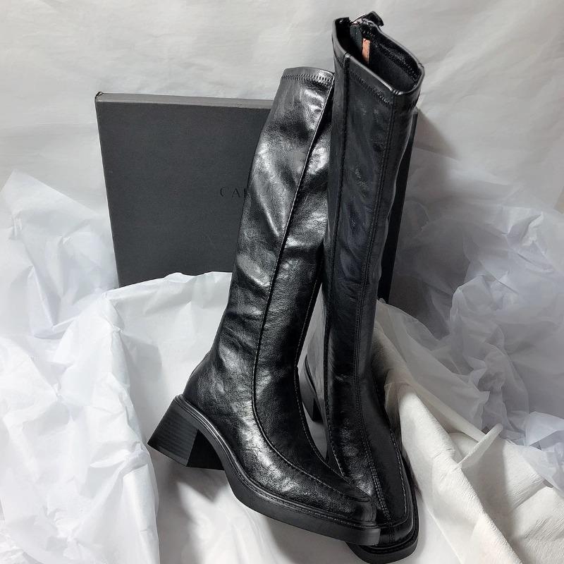 New Vintage Thick Heel Women Knee High Boots Fashion Side Zippers Shoes Autumn Winter Ladies Concise Long Botas De Mujer