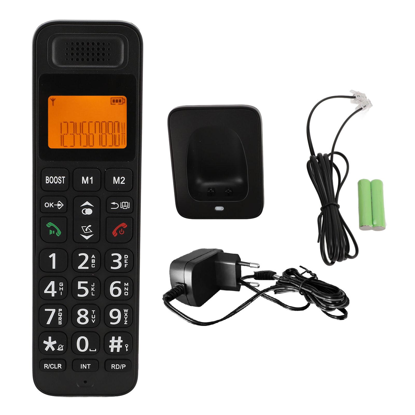 

Беспроводной телефон Большие нажимные клавиши Желтый экран Bakclit Многофункциональная трубка Громкая связь EU Plug