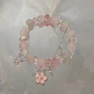 [Lettera di Primavera] Bracciale di Perline Fiori di Pesco - Design Trendy, Fresco e Dolce per Fidanzata o Studente