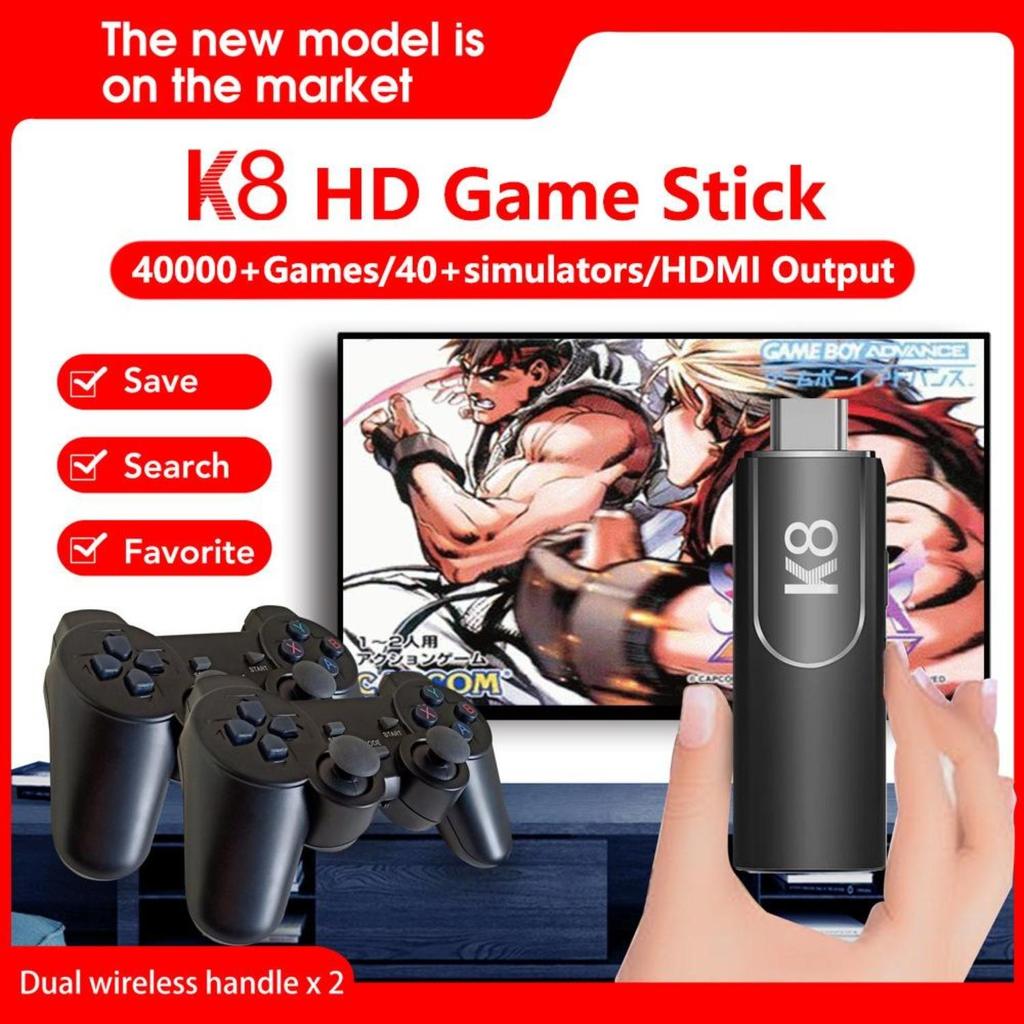 Console di gioco retrò wireless K8 con 40.000 giochi classici integrati, uscita TV HDMI 4K, doppio controller wireless 2.4G, stick di gioco nostalgico 64G