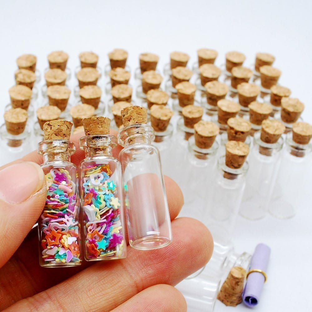 lasenersm 10Pcs/1ML Empty Sample Glass Bottles Jars Vials Case Container with Cork Stoppers for Message Weddings Jewelry Party Favors,Transparent