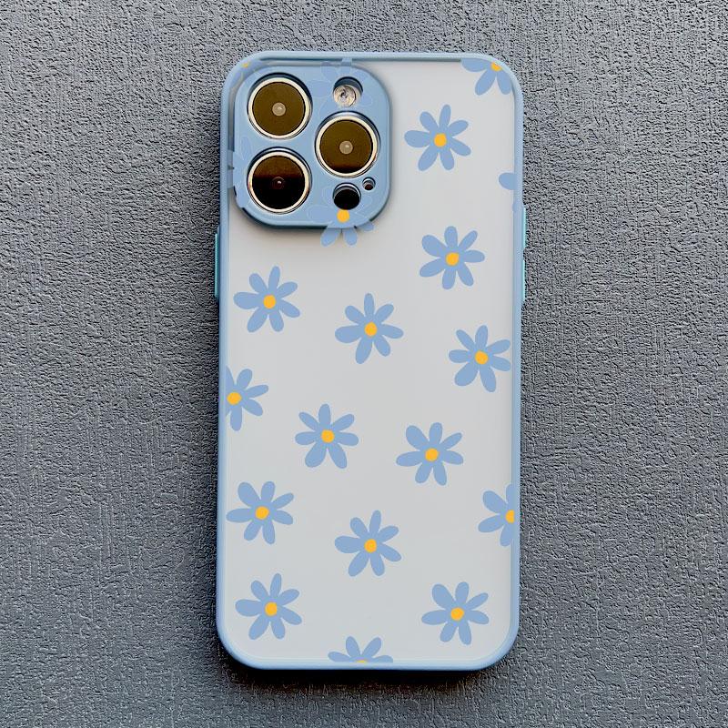 Art Flat Flower Pattern Protective Phone Case For iPhone 11 12 Mini 13 Pro Max 16 15 14 Pro Max Plus 7 8 Plus X XR XS Back Cover