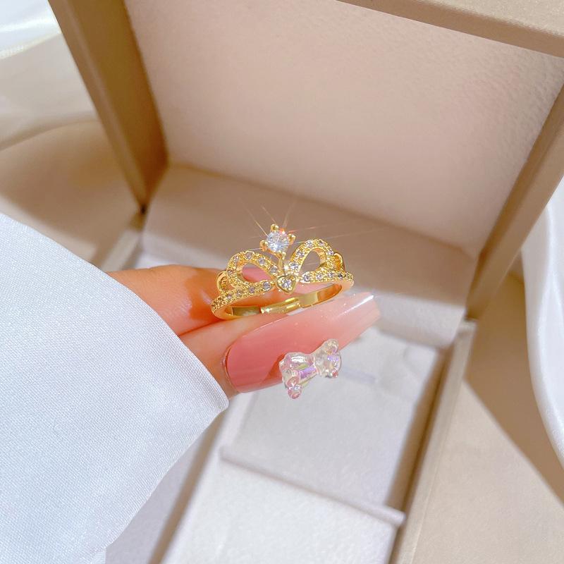 Real Gold Crown Empty Wedding Ring Ring Opening Adjustable Simple Jewelry Japanese Ring Couple Ring