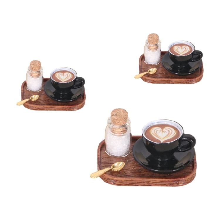 Miniature English Coffee Cup Party Accessories Alloy Coffee Cup Set Pretend Play Detail Dollhouses Decors 3 Set