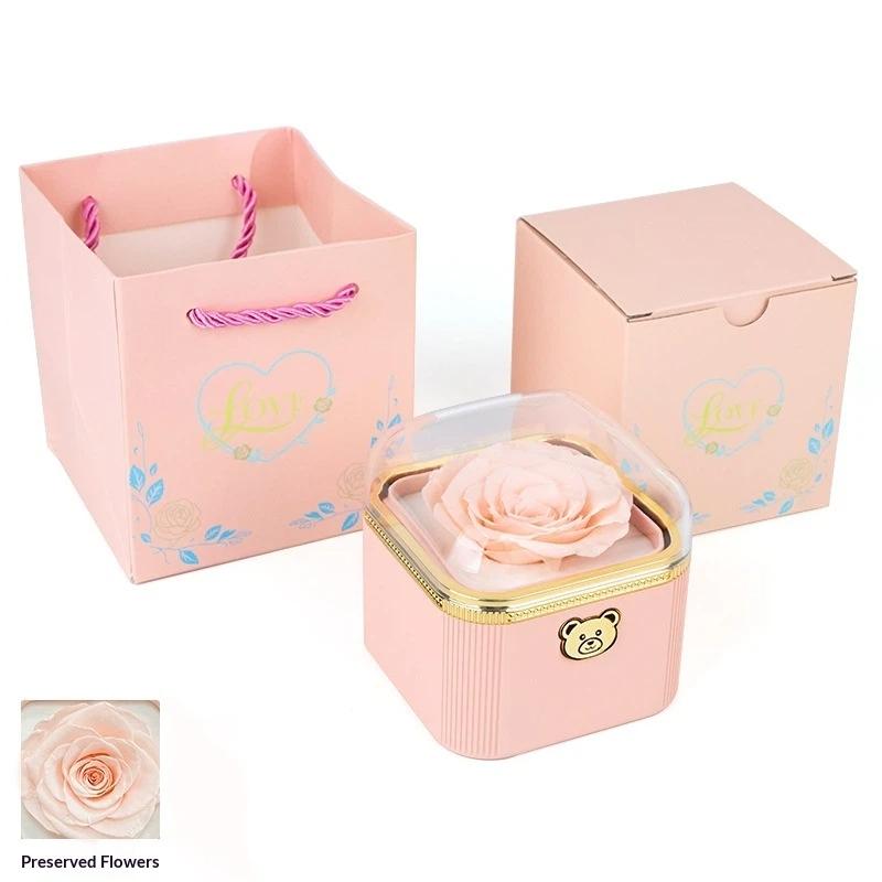 Fashion Cute Flip Necklace Box Romantic Dustproof Rotating Rose Box Automatic Plastic Necklace Storage Case Birthday