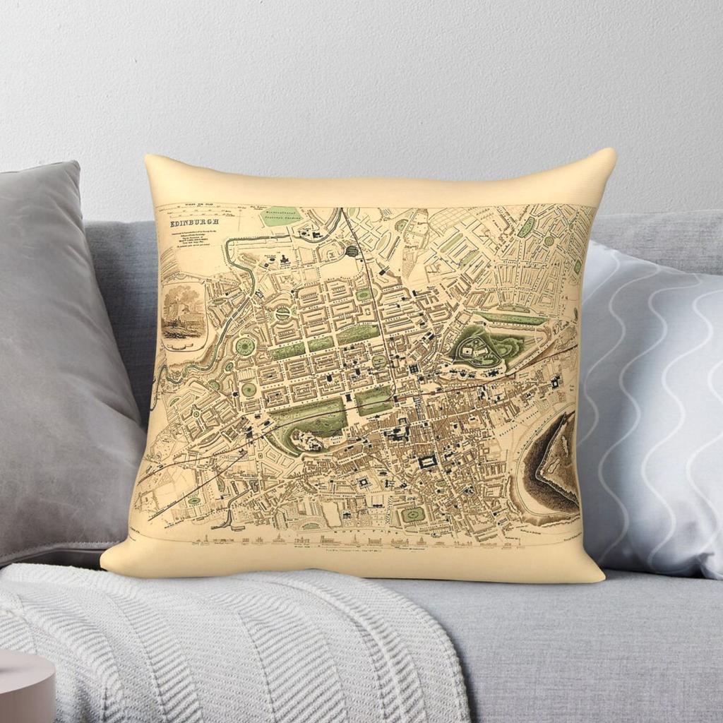 Map Of Edinburgh Pillowcase Polyester Linen Velvet Printed Zip Decorative Pillow Case Car Cushion Case