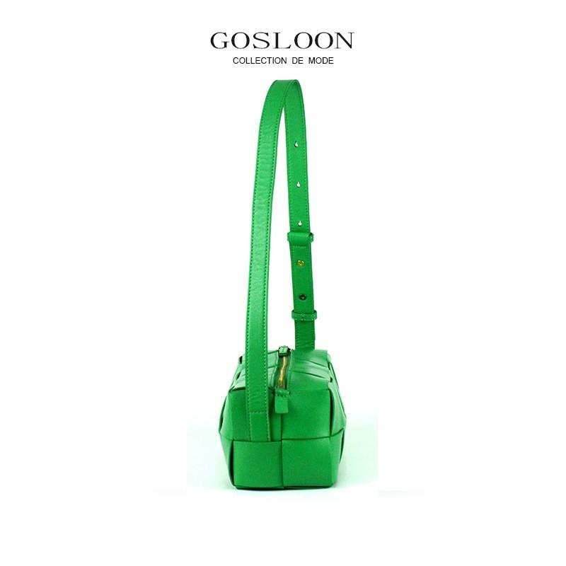 Genuine Leather Woven Baguette Bag - Soft Medium Crossbody Daily Urban Style