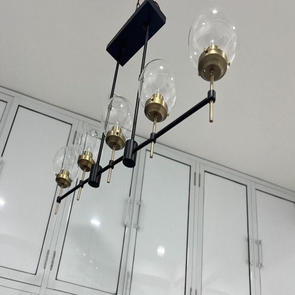 Mid Century Linear Chandelier Light Fixture for Drawing Room Lobby & Dinning Table Lights Home Décor Glass Globe Linear Chandeliers
