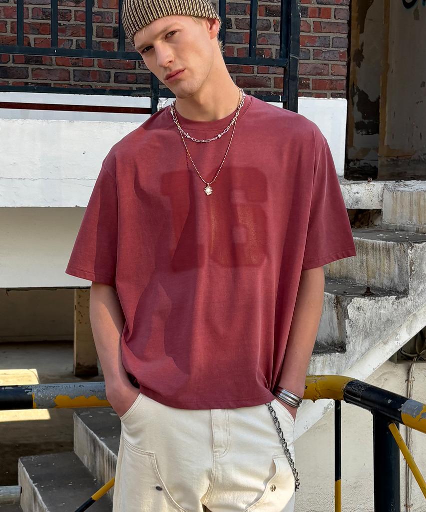 DOFFJASON Cooling Cotton Washed Numberic T-Shirt Red