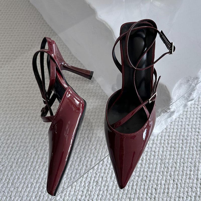 Fashion New Footwear Wine Red Fashion Ankle Strap Pumps Women High Heels Shoes Female Pointed Toe Party Ladies Heeled Shoes Sandals
