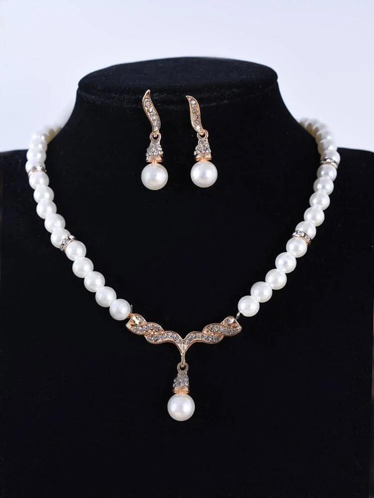 Latest Stylish Design Fancy Pearl Necklace Jewellery Set for Women
