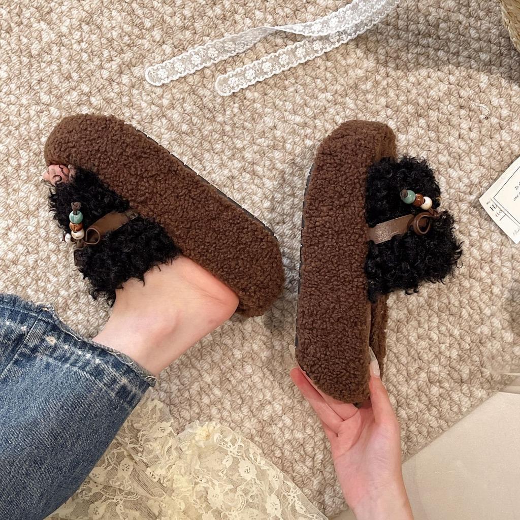 Fluffy Retro New Super Fire Thick Bottom 2025 Height-increasing Fluffy Slippers Women Wear Autumn and Winter Cotton Slippers