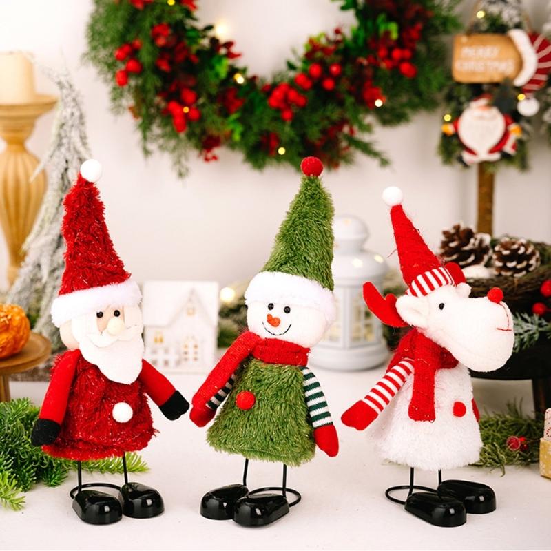 Weihnachtsthema Hüpfende Federbasis Schneemann Weihnachtsmann Ornament Für Feiertagstischplatte Regal Dekoration Set
