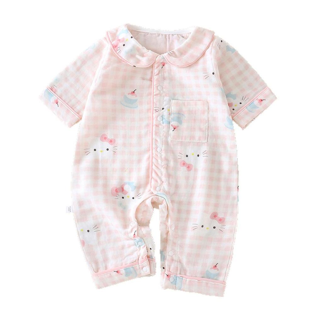 Korean Style Doll Collar Baby Romper - Spring Front Button Baby Girl Crawling Suit